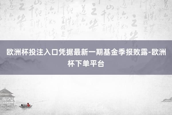 欧洲杯投注入口凭据最新一期基金季报败露-欧洲杯下单平台